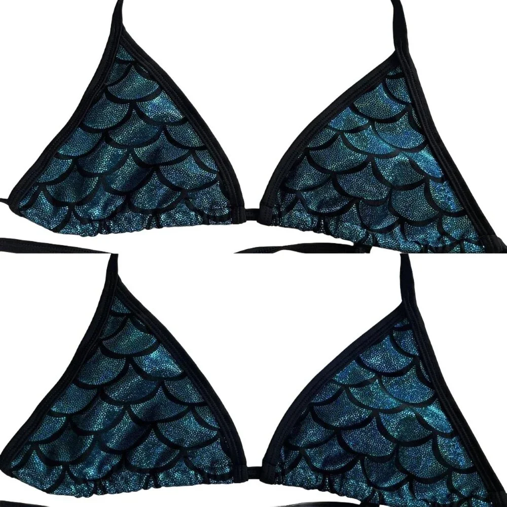 Living Dead Clothing Mermaid Bikini Top | Teal Foil Triangle Goth Swimwear